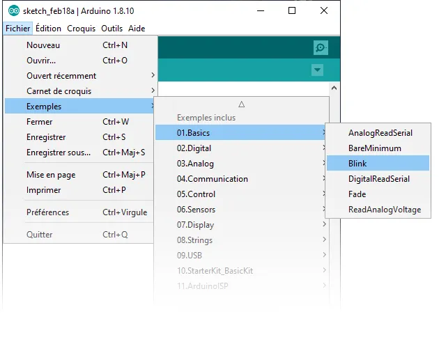 Interface du logiciel Arduino IDE