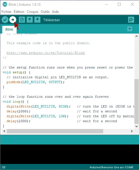 Interface du logiciel Arduino IDE
