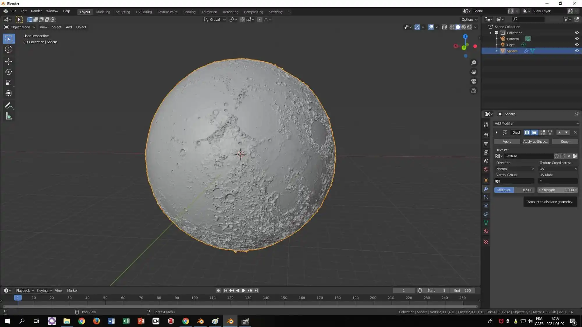 Interface du logiciel Blender