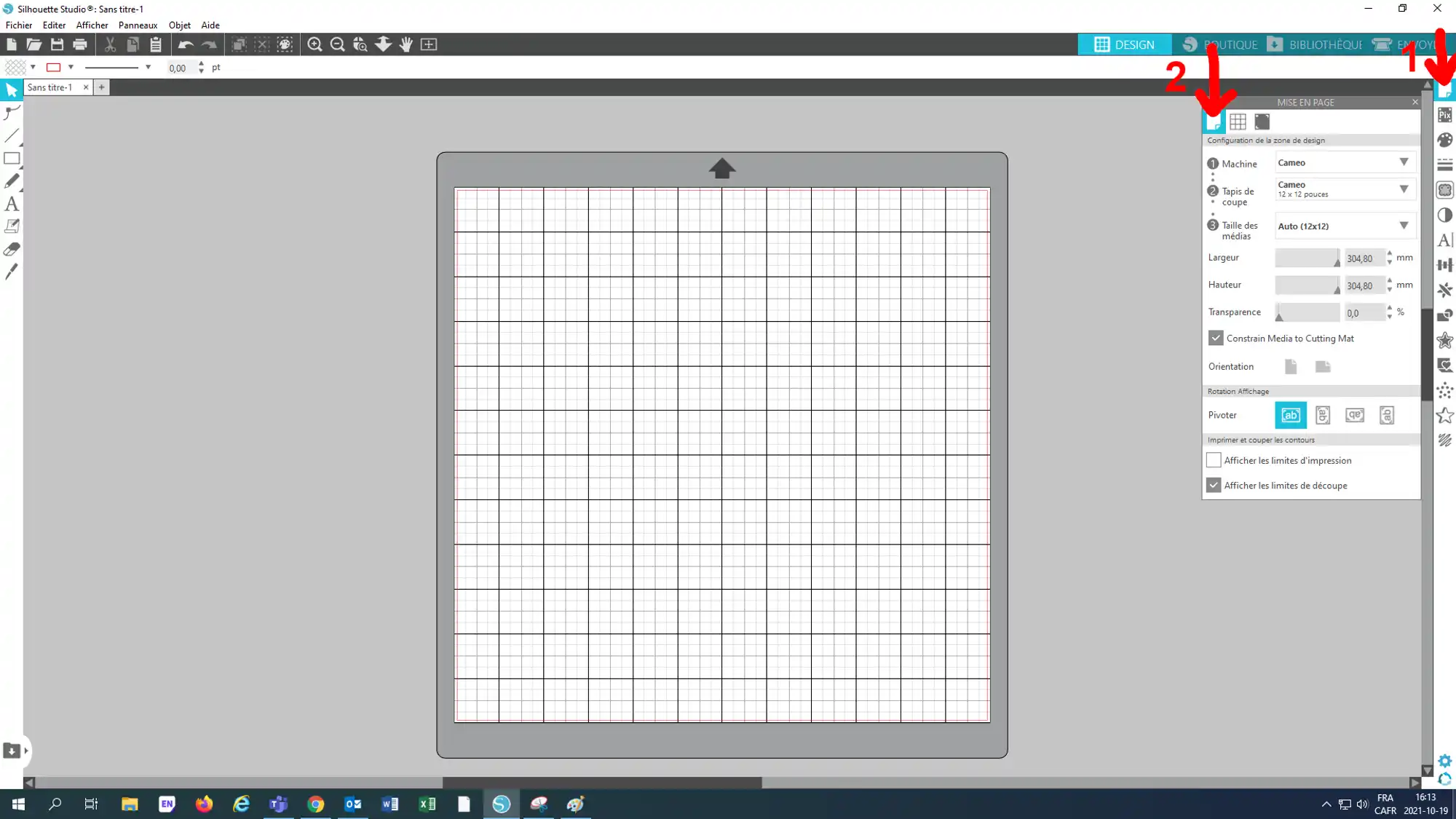 Capture d&#39;écran du logiciel Silhouette Studio
