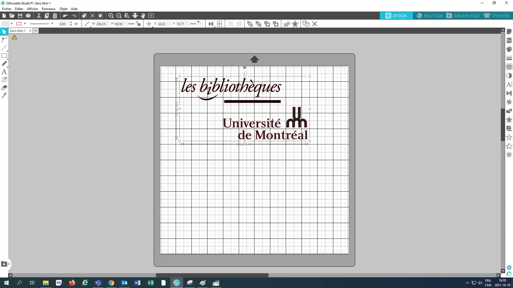 Capture d&#39;écran du logiciel Silhouette Studio