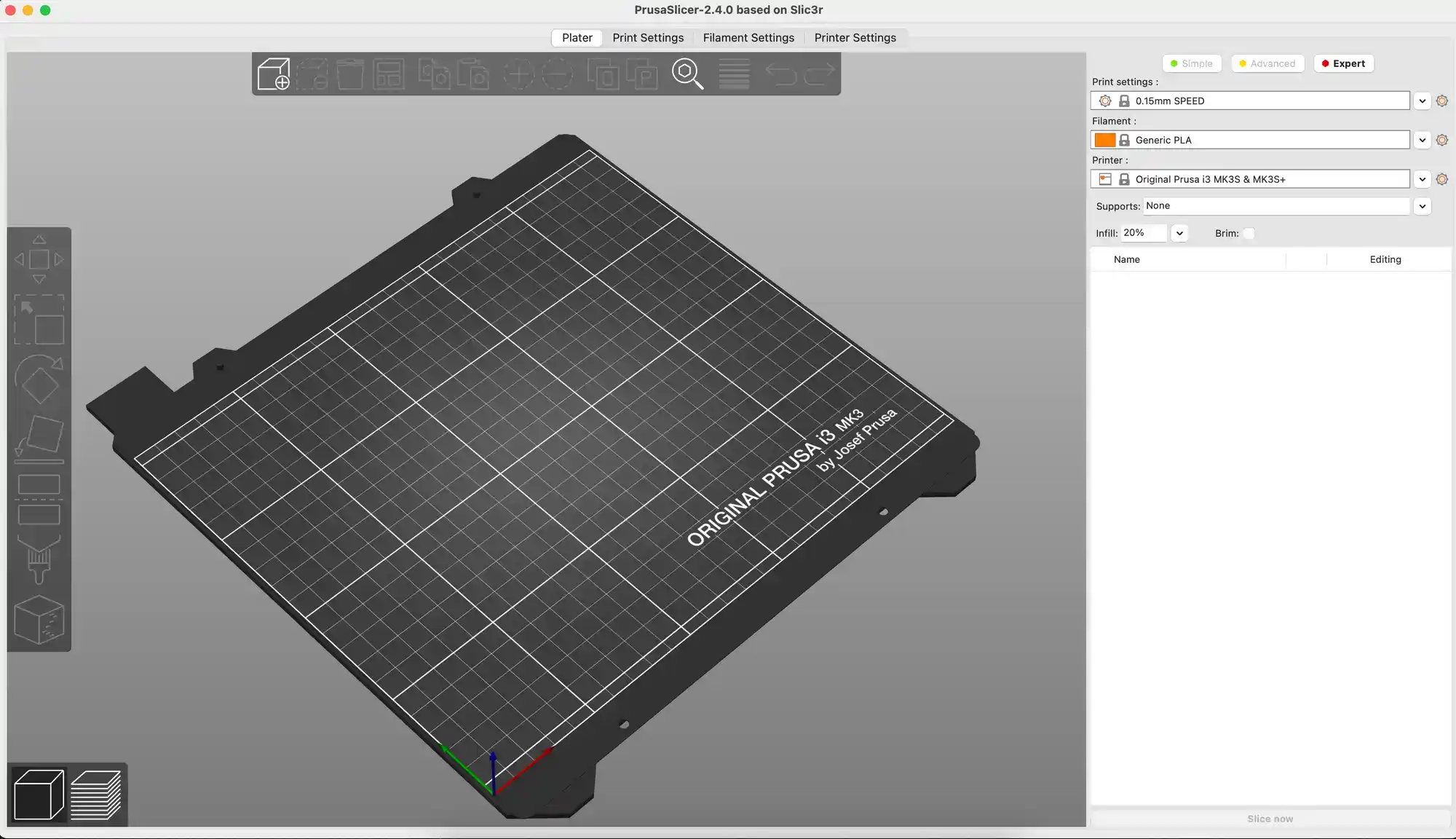 Interface du logiciel PrusaSlicer
