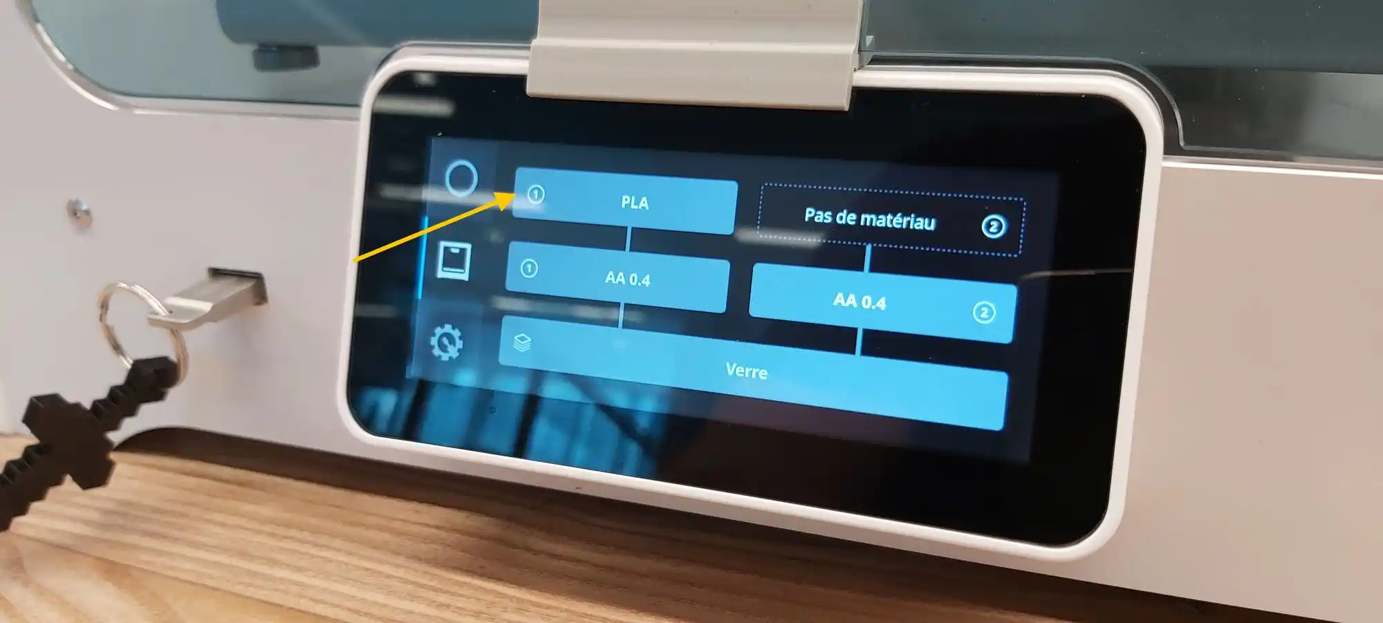 Menu de changement de filament suite